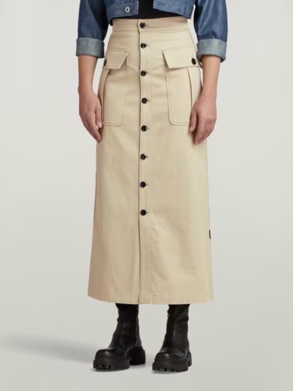 G-Star High-Waist Button-Front Maxi Skirt with Patch Pockets